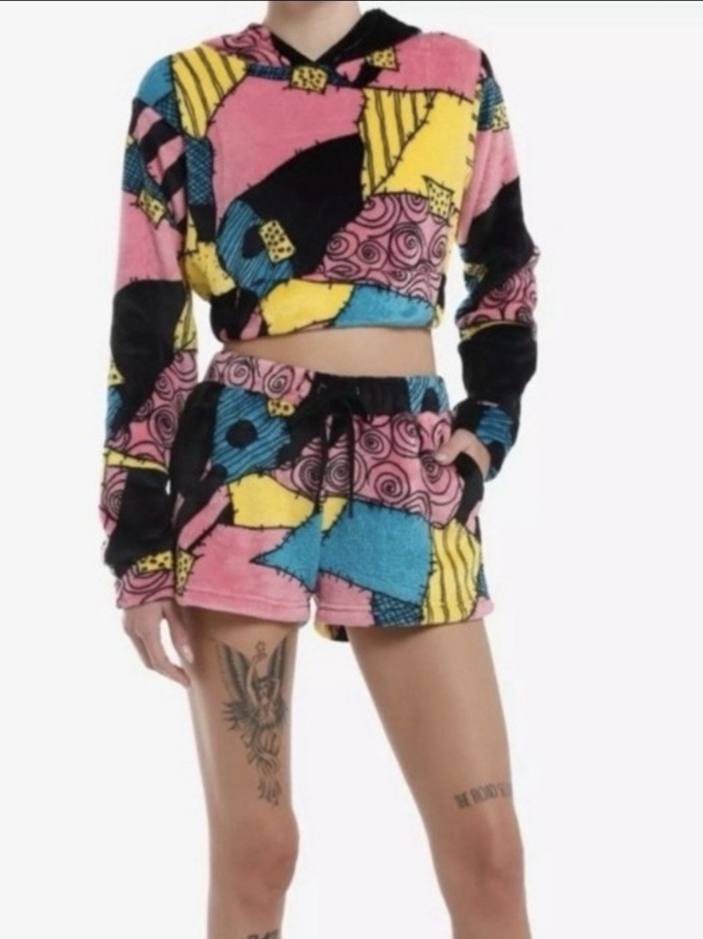Disney Colorblock Patchwork Hooded Lounge Set - Pink, Yellow, Blue, Black